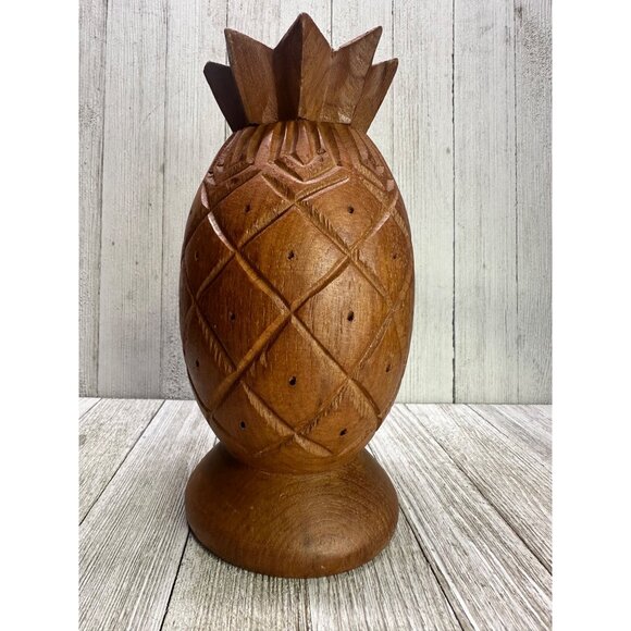 Vintage Pineapple Solid Teak Wood Made In Thailand Carved Tiki Boho Decor 8.5" - Picture 3 of 9